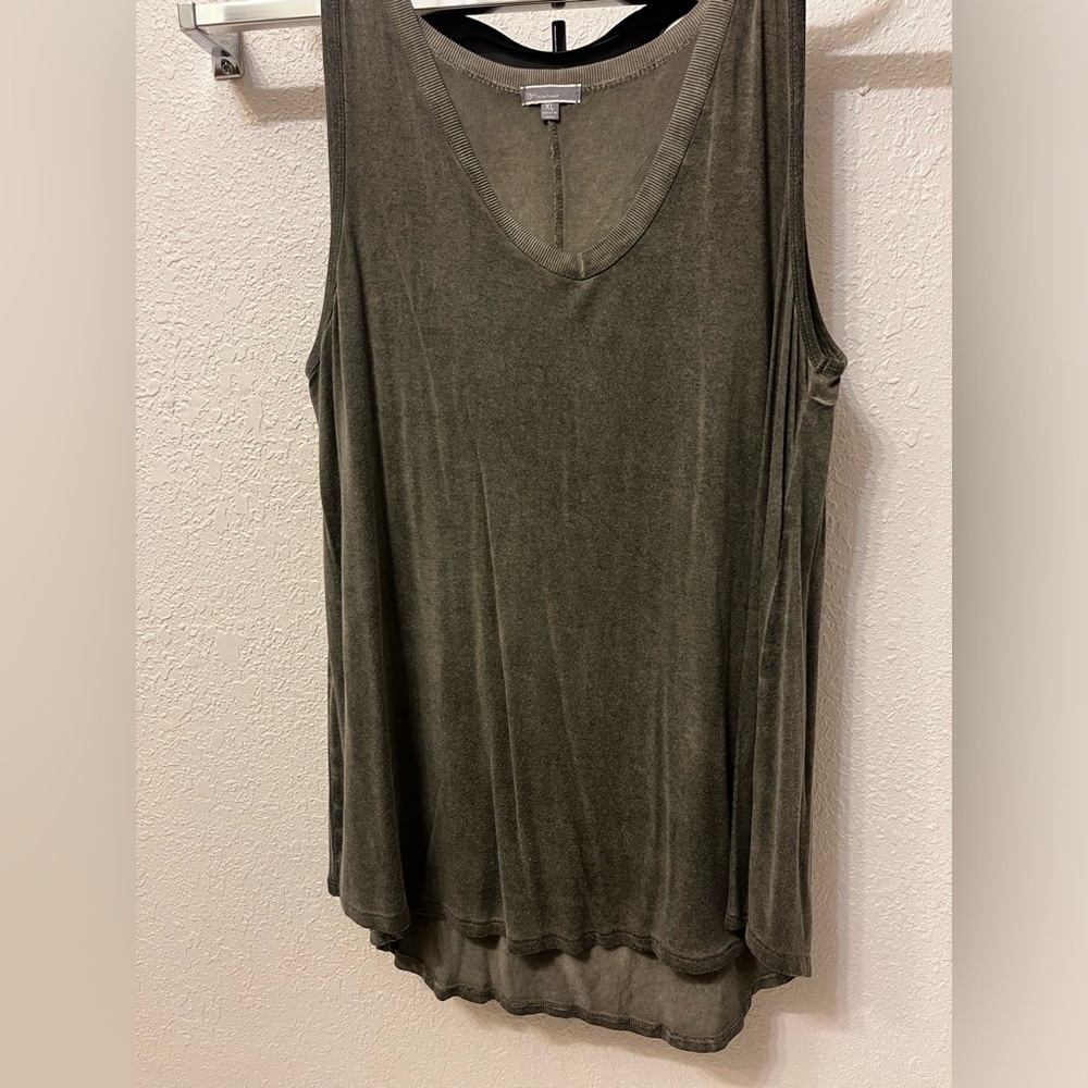 V neck very soft swing tank top in a olive green/gray color very lightweight